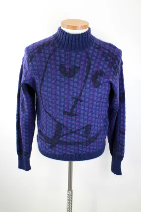 80s Abstract Face Men's Pullover Sweater, Medium