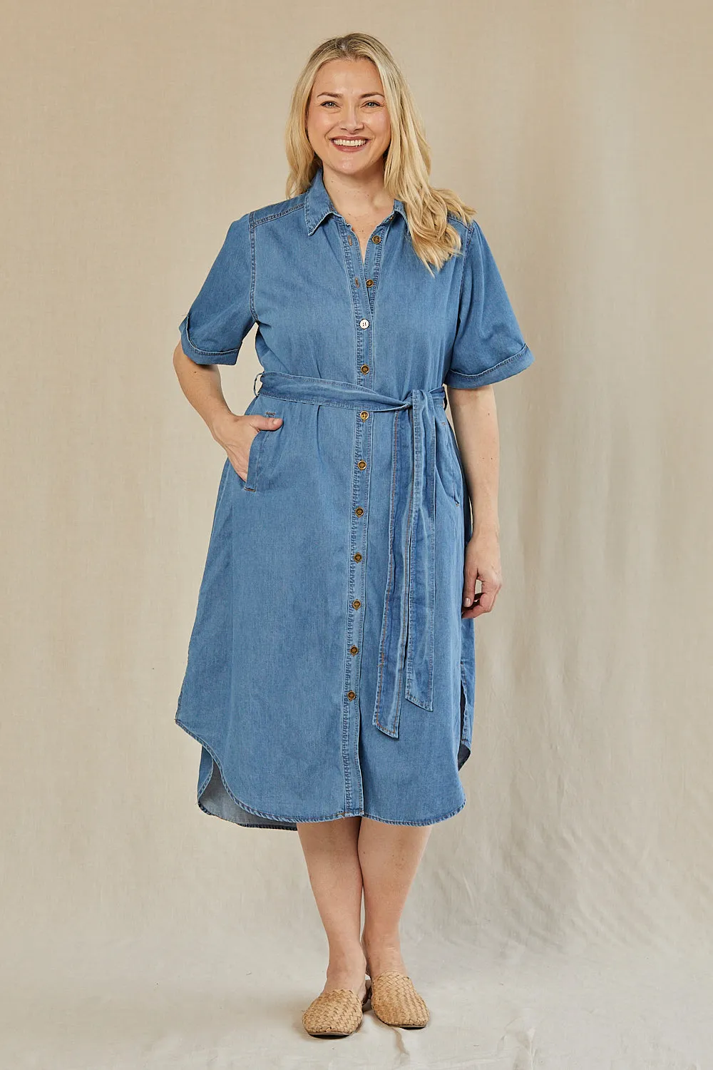 Abbey Chambray Dress in Light Wash