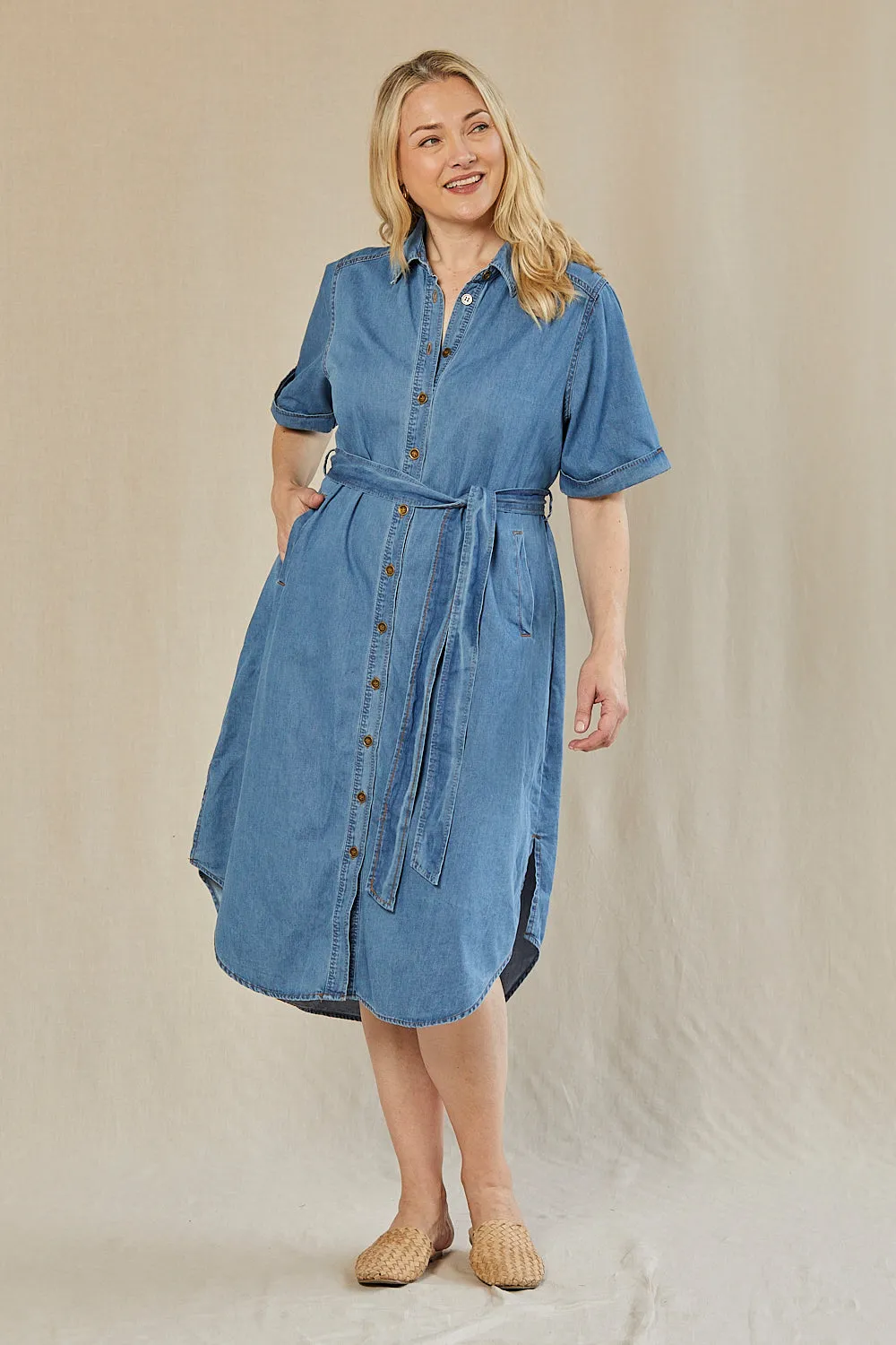 Abbey Chambray Dress in Light Wash