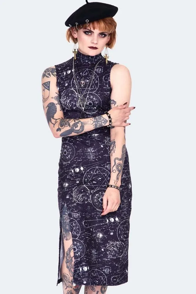 Alchemy Cat Print Midi Cut Out Dress