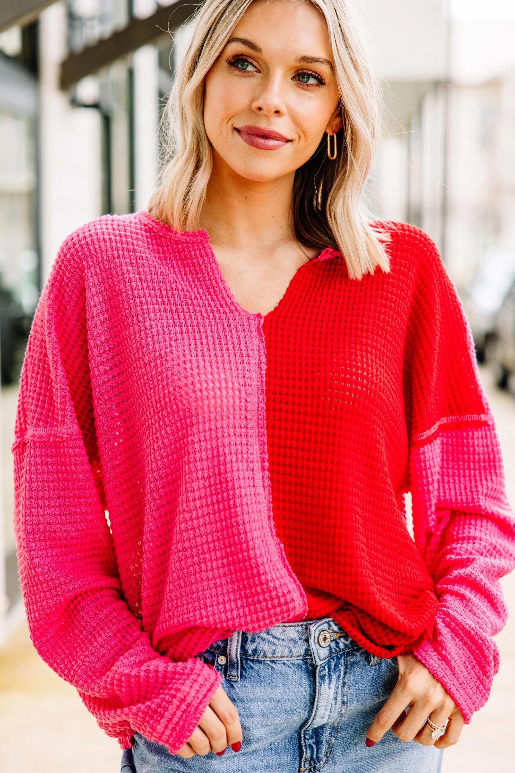 Always A Help Red Colorblock Sweater