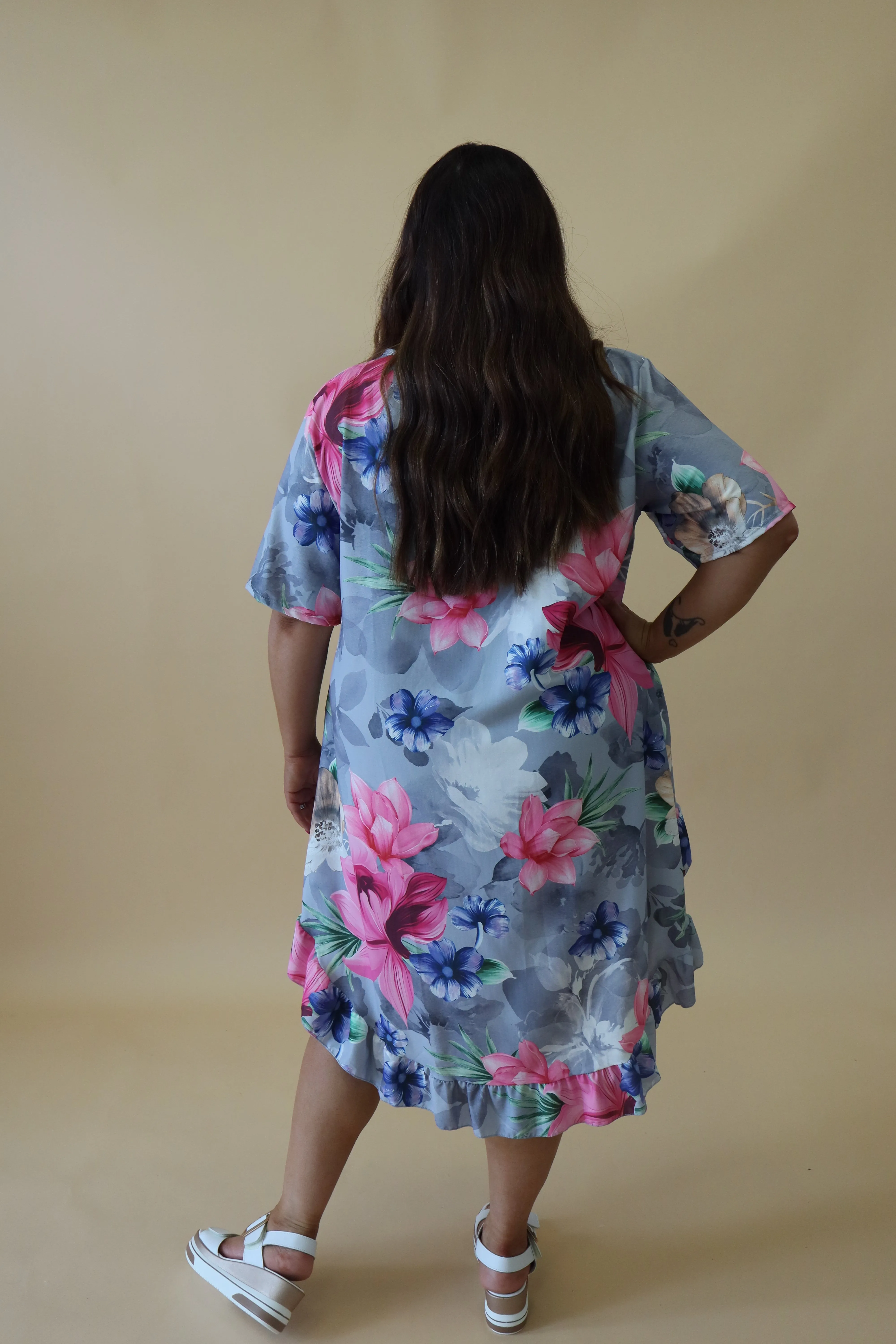 Angie Floral Dress in Grey