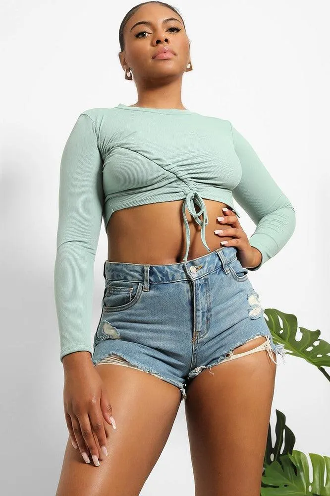 Asymmetric Drawstring Cropped Top