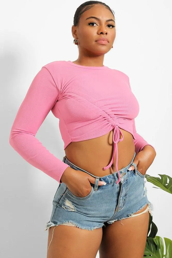 Asymmetric Drawstring Cropped Top