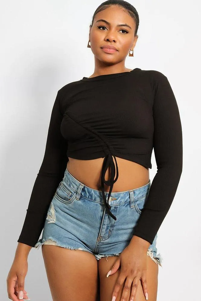 Asymmetric Drawstring Cropped Top