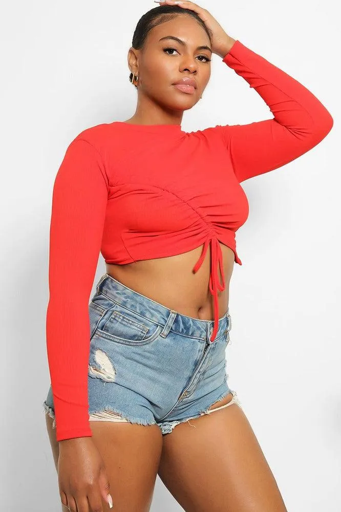 Asymmetric Drawstring Cropped Top