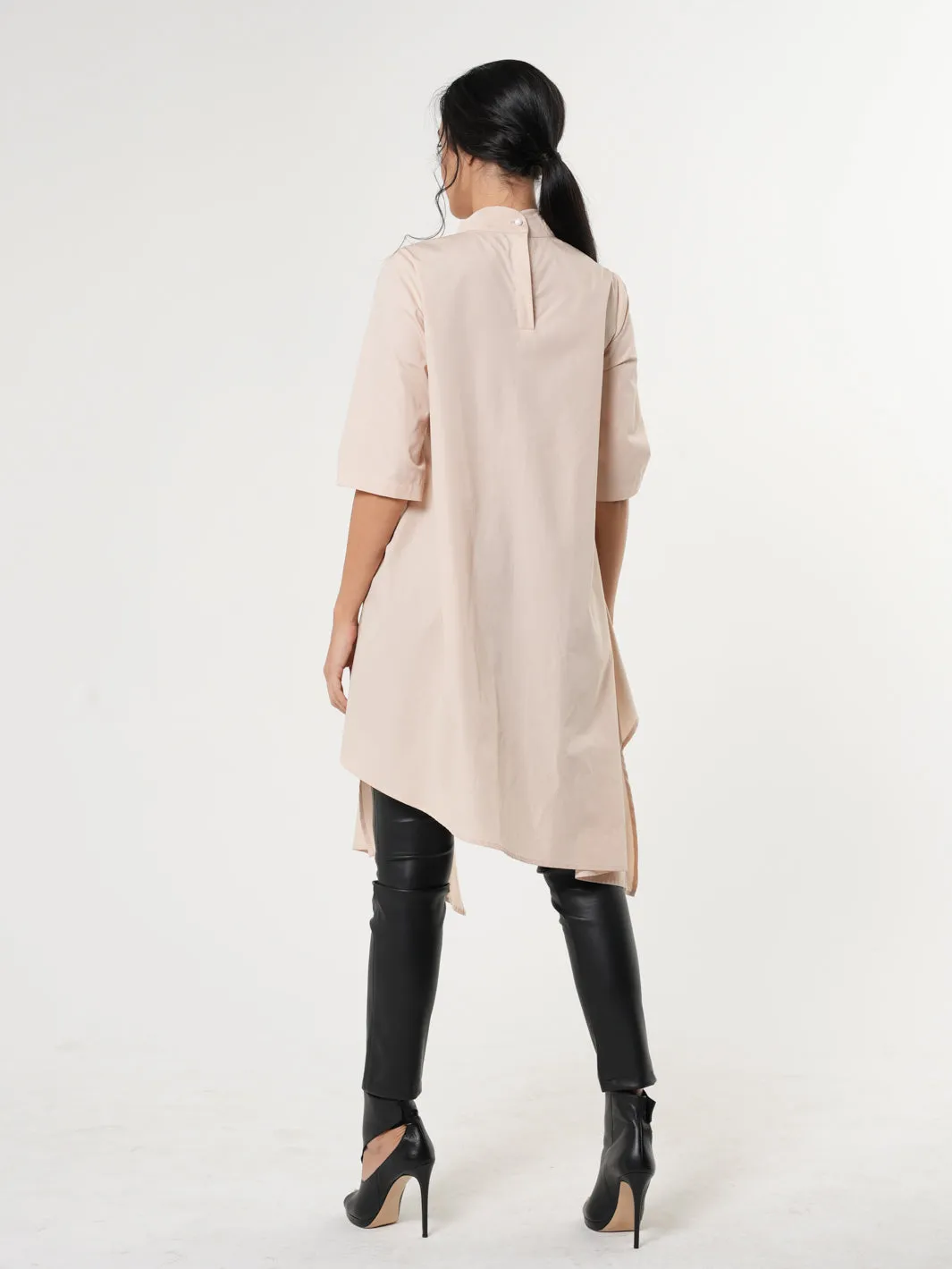 Asymmetric Tunic Shirt In Beige