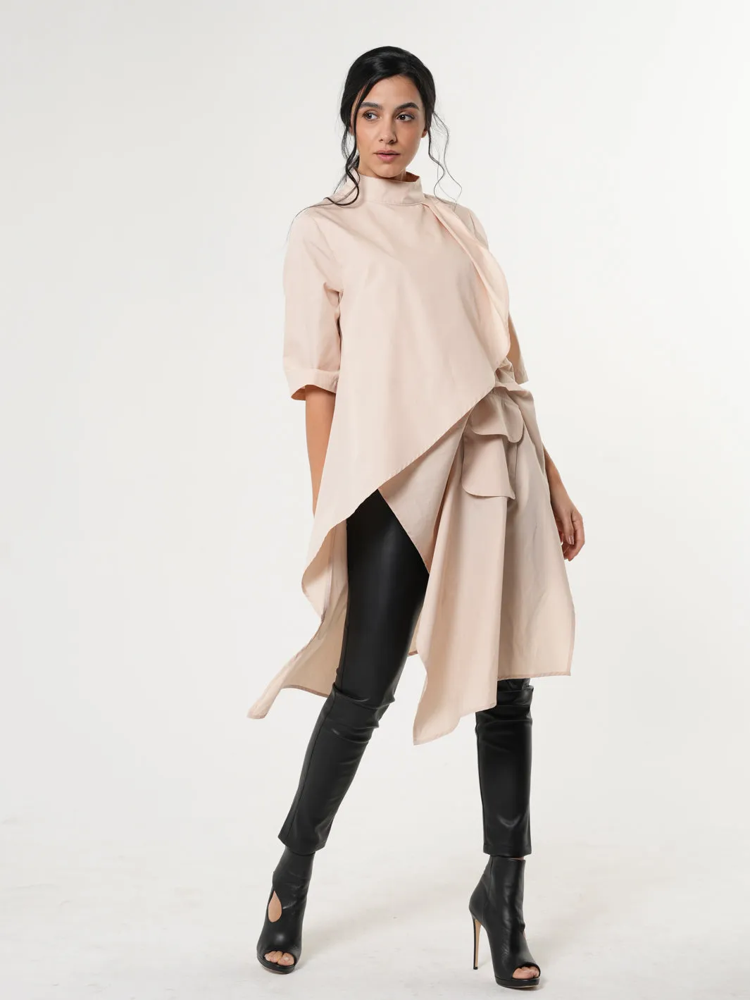 Asymmetric Tunic Shirt In Beige