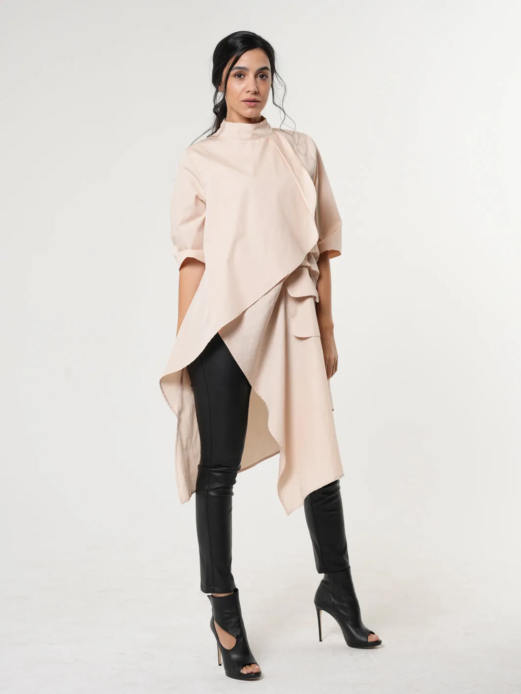 Asymmetric Tunic Shirt In Beige