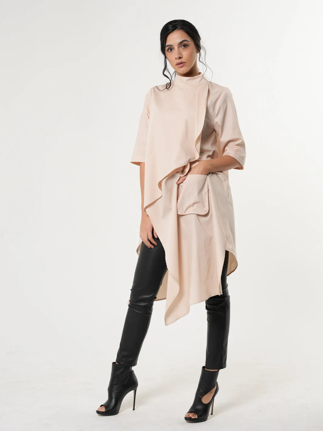 Asymmetric Tunic Shirt In Beige