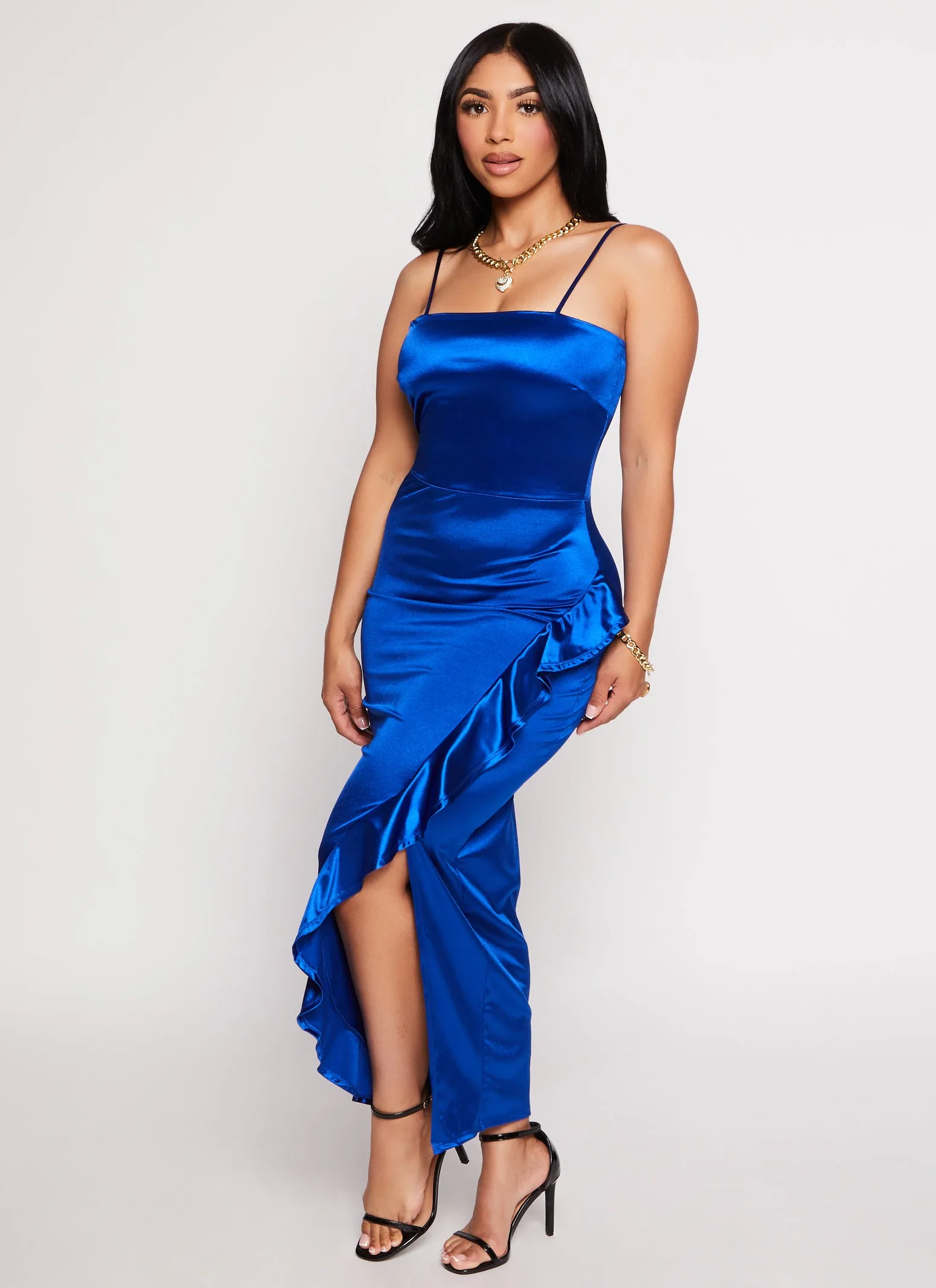 Asymmetrical Ruffled Side Slit Maxi Dress