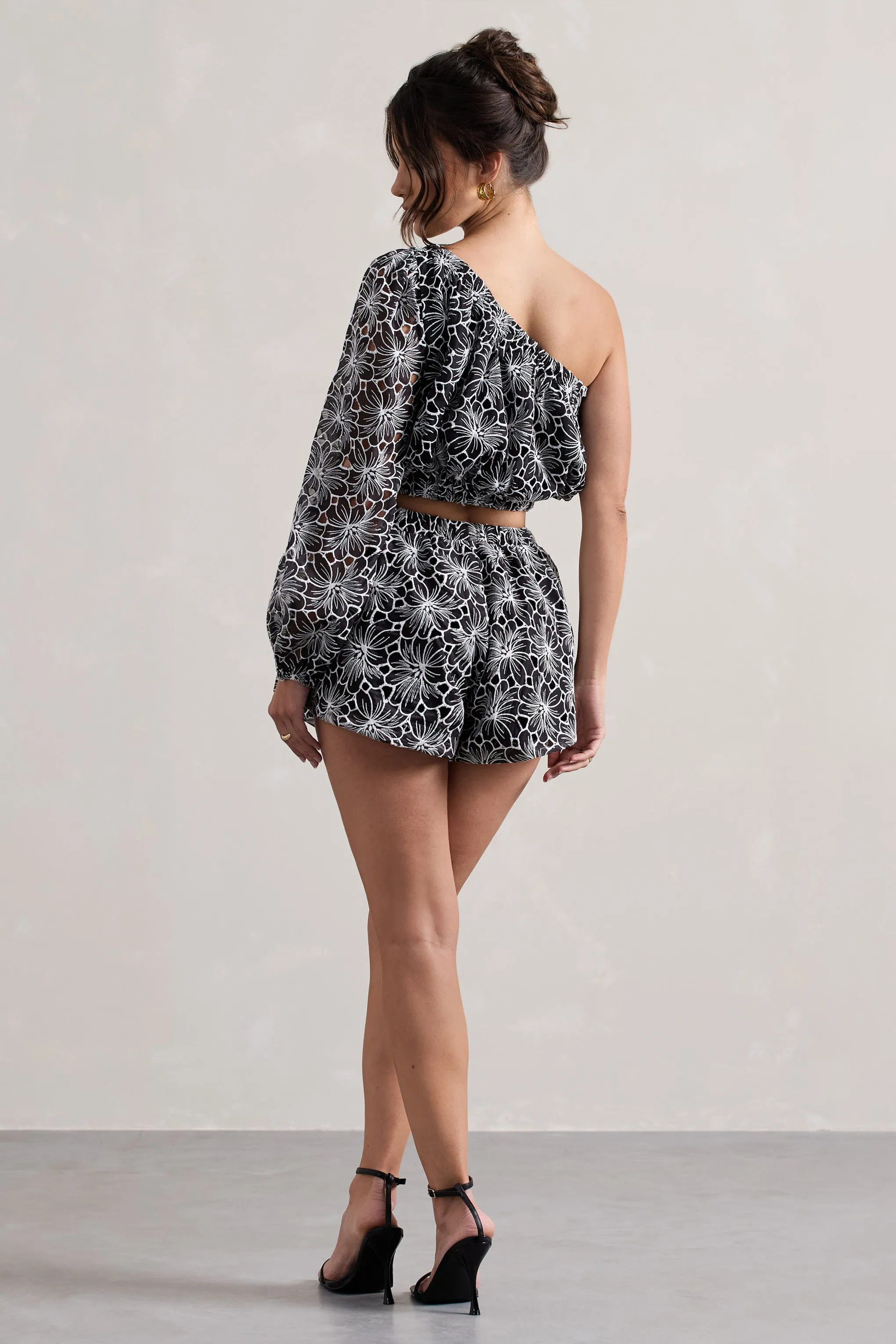 At Last | Black Lace Tie Waist Shorts