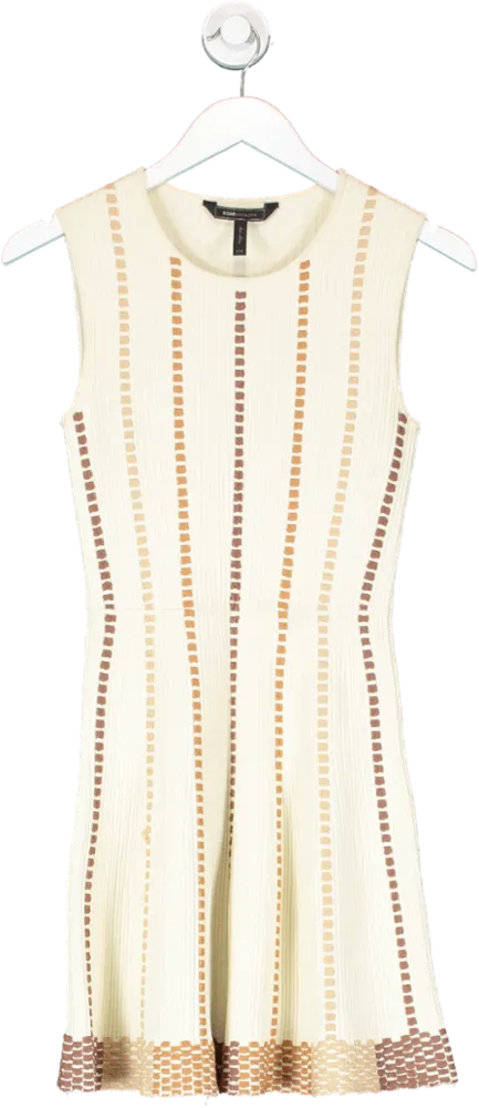 BCBGMAXAZRIA Beige Ribbed Swing Mini Dress UK XXS