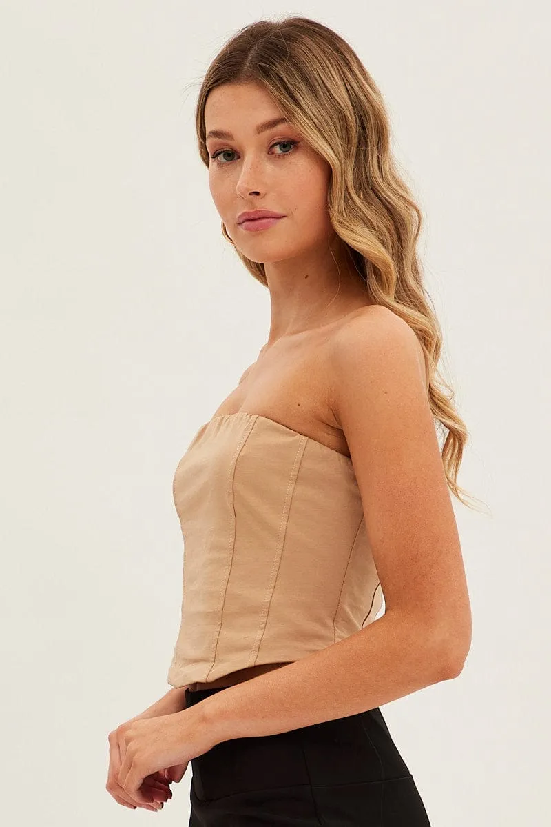 Beige Corset Bandeau Crop Top