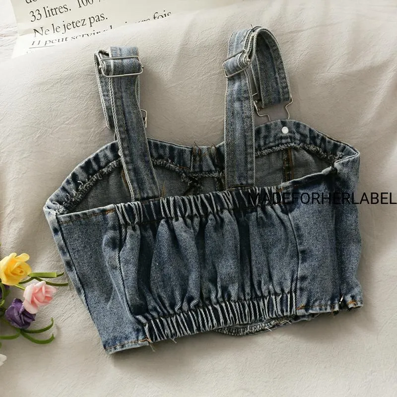 Betty Denim Buckle Crop Top