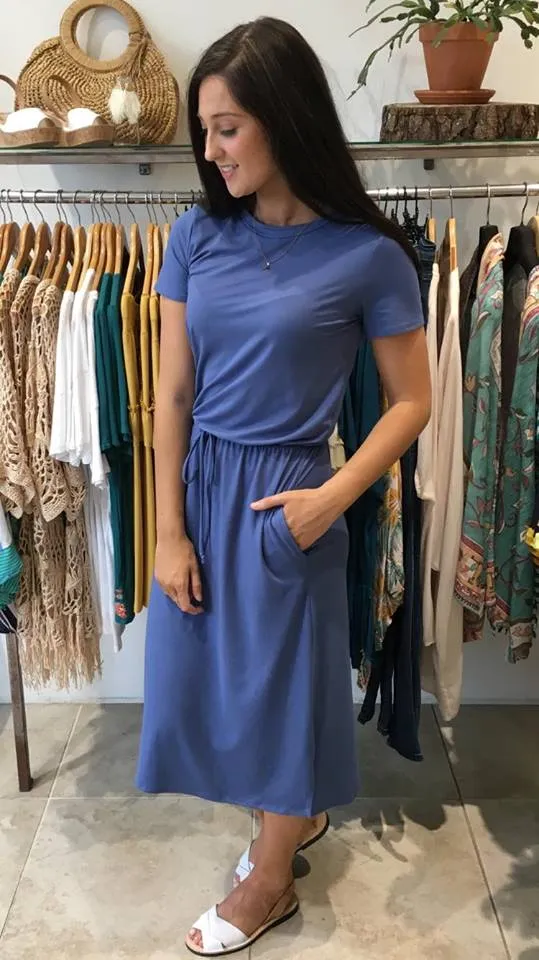 Bex Tie Waist Midi Dress  DENIM BLUE