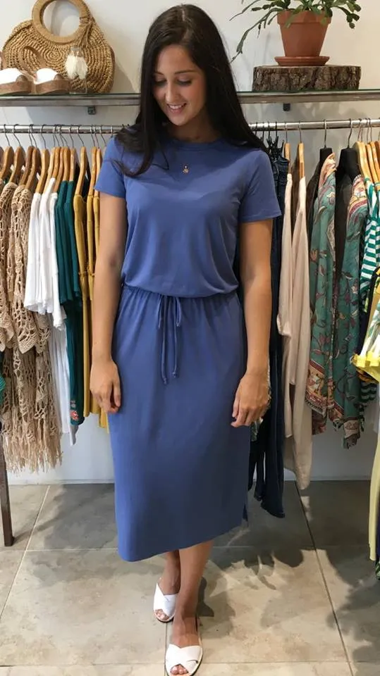 Bex Tie Waist Midi Dress  DENIM BLUE