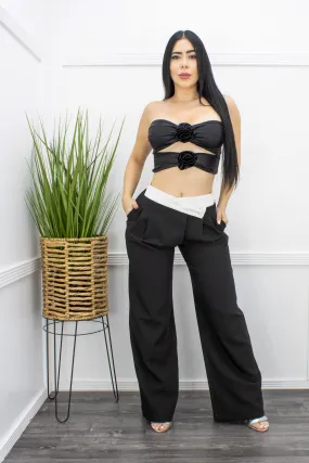 Black Crop Top Pant Set