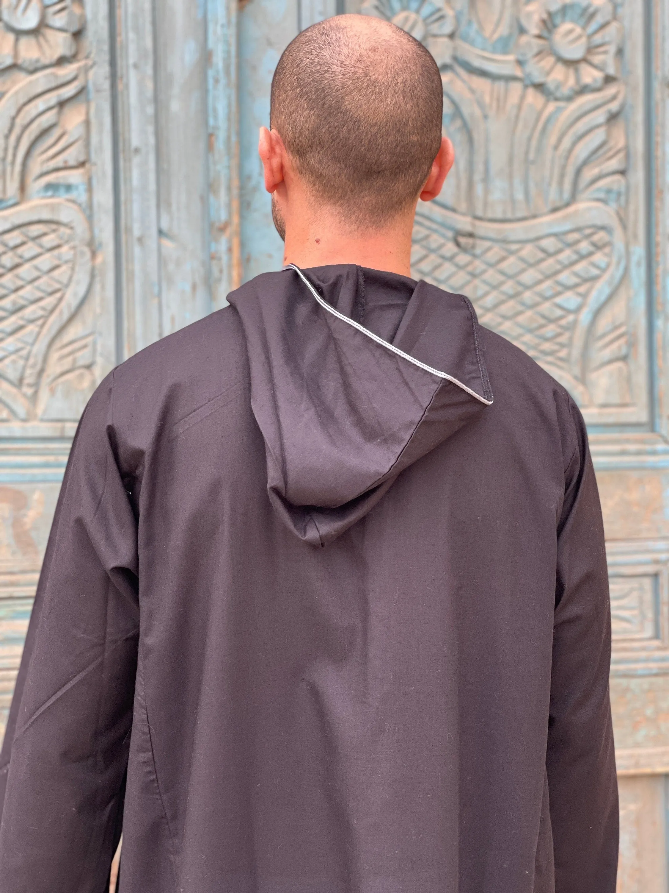 Black hooded Men's Kaftan, Egyptian Cotton caftan, Men's kaftan,  caftans for men, men clothing, gift for men, husband, gift for him