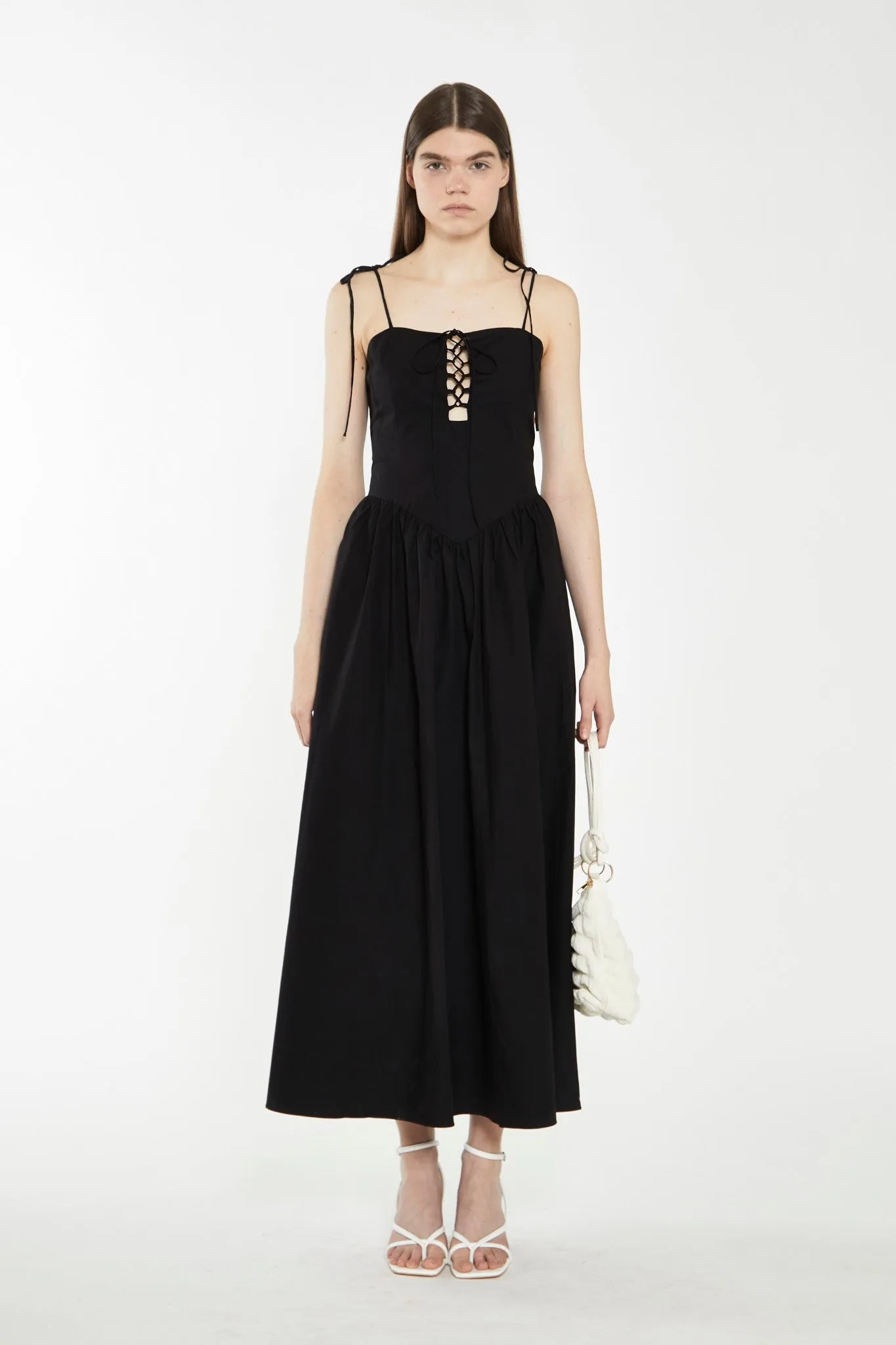 Black Lace-Up Bodice Maxi Dress