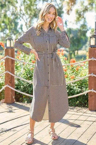 Black Stripe & Belted Shirt Dress