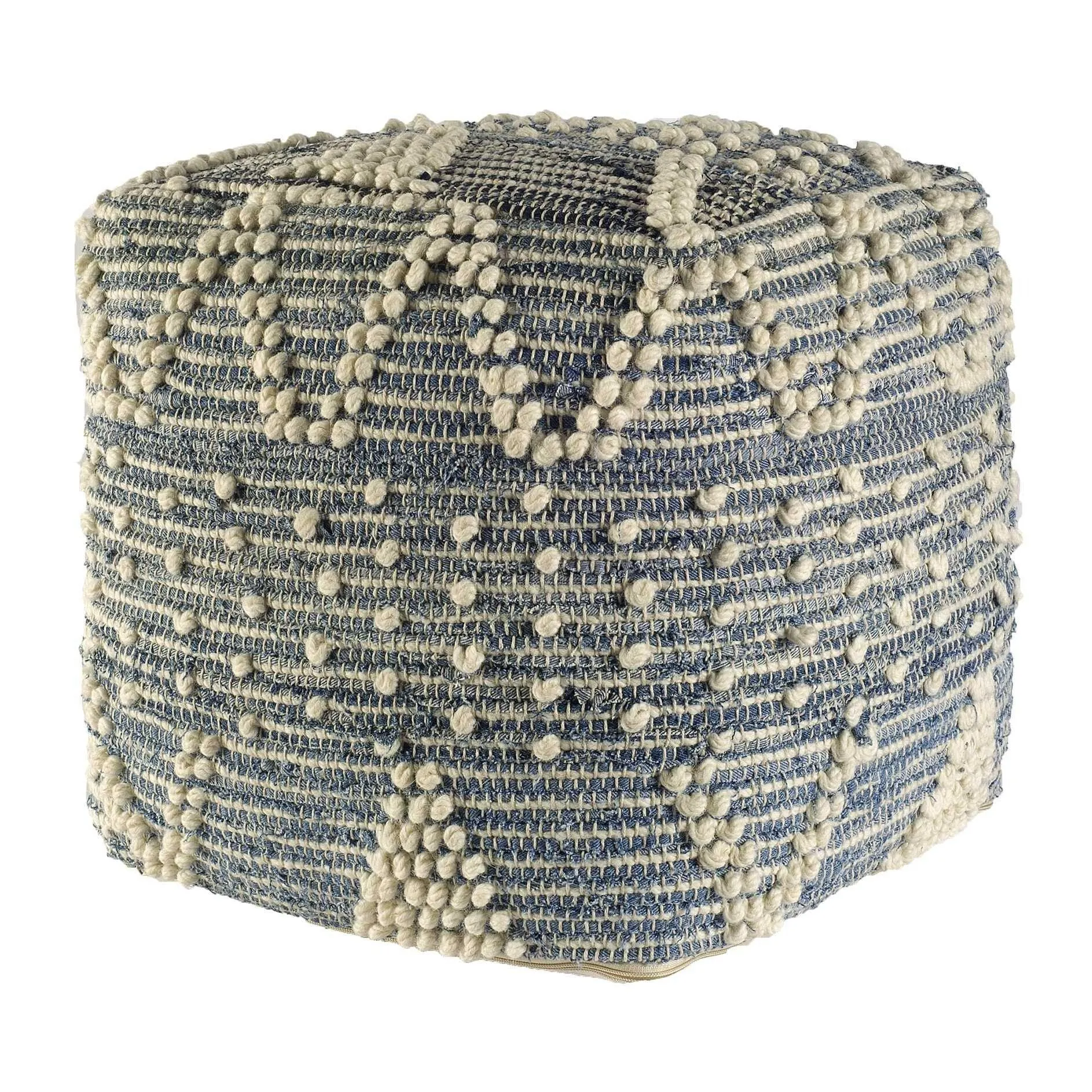 Blue Denim And Ivory Square Pouf - Cotton Stitched