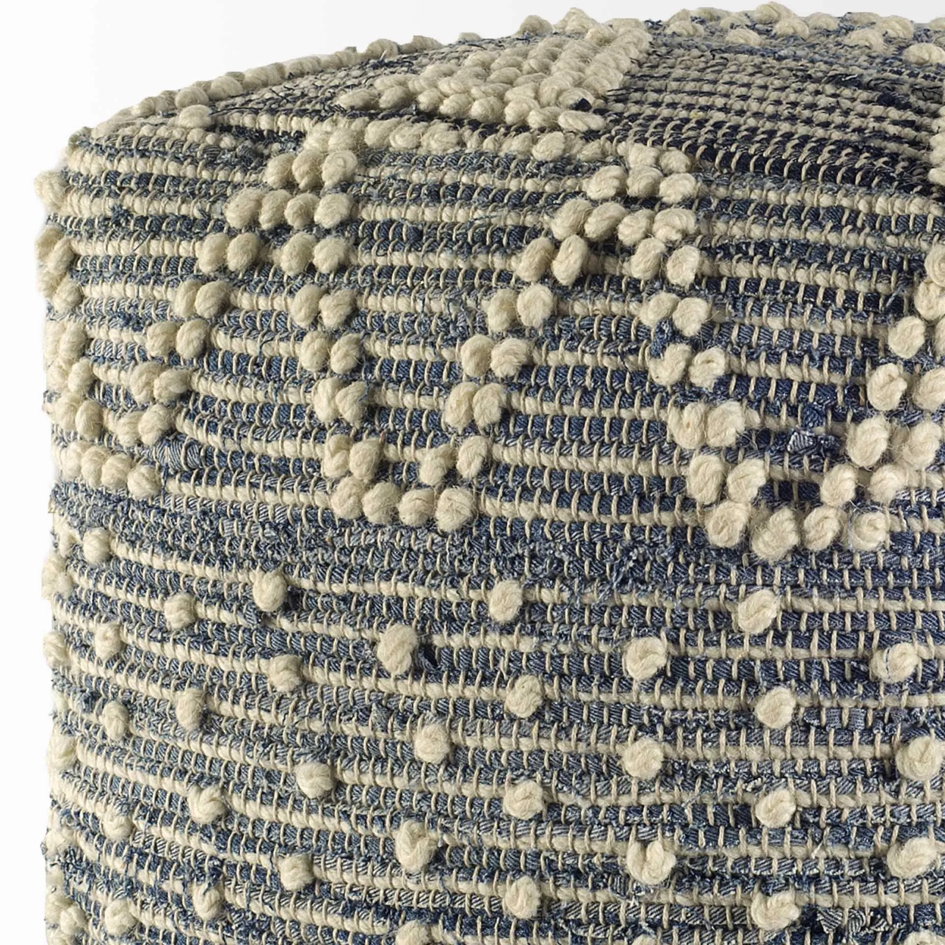 Blue Denim And Ivory Square Pouf - Cotton Stitched