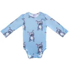 Blue Frenchie Long Sleeve Onesie