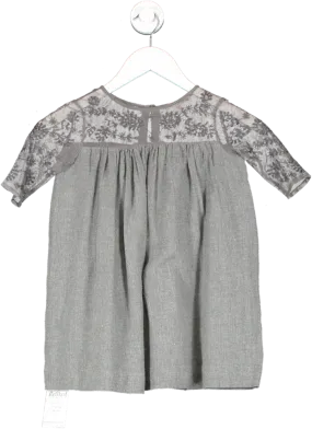 Bonpoint Grey Embroidered Mesh Dress 4 Years