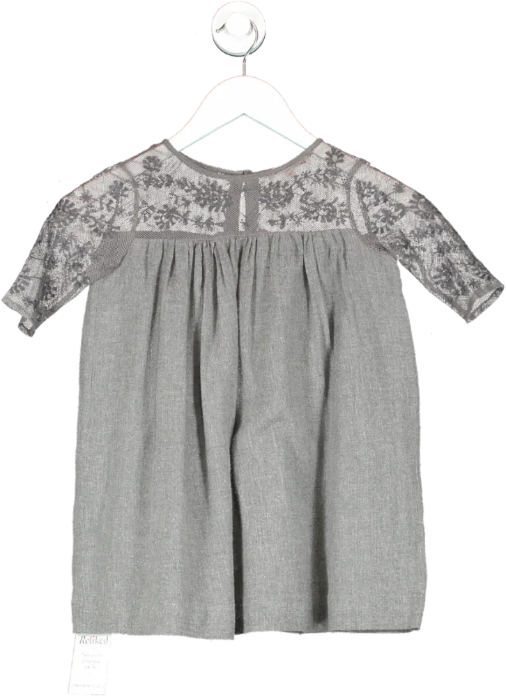 Bonpoint Grey Embroidered Mesh Dress 4 Years