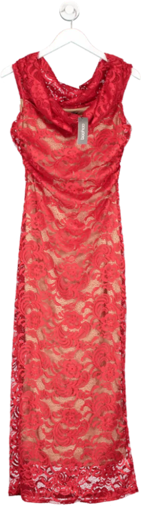 boohoo Bardot Red Lace Maxi Dress UK 14