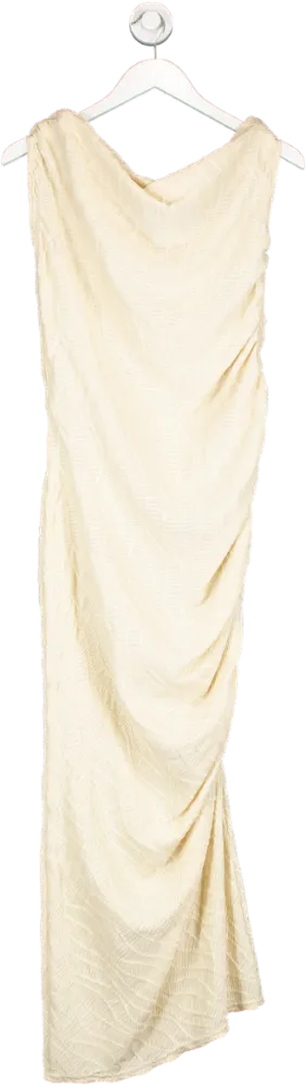 boohoo Cream Ruched Bardot Maxi Dress UK 14