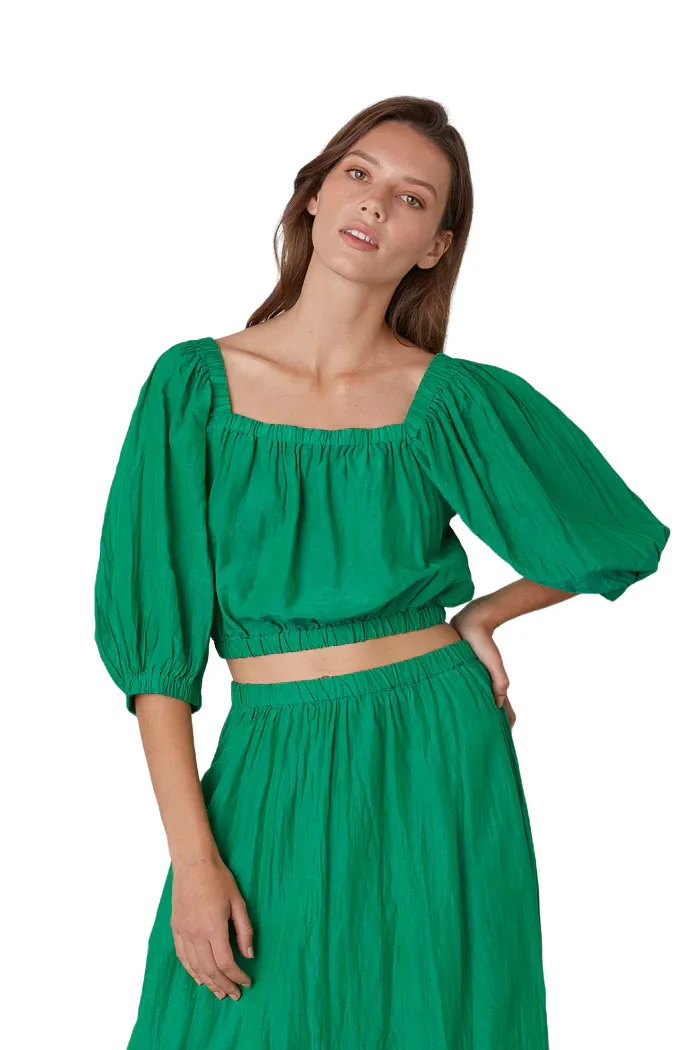 Bristol Cropped Puff Sleeve Top - Emerald