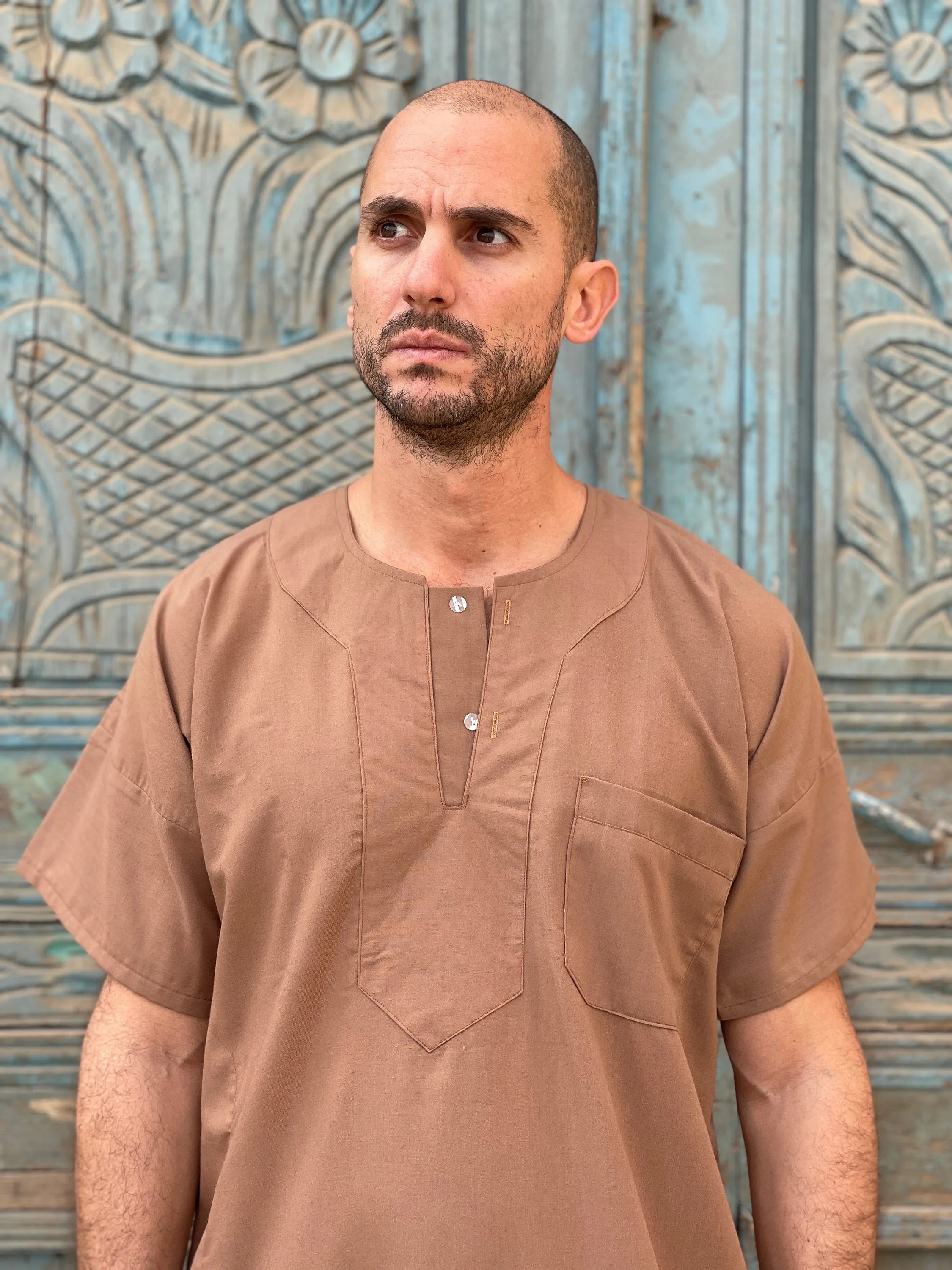 Brown Men's Kaftan, Short sleeve Men's kaftan, Cotton men caftan, caftans for men, men clothing, gift for men, husband, gift for him