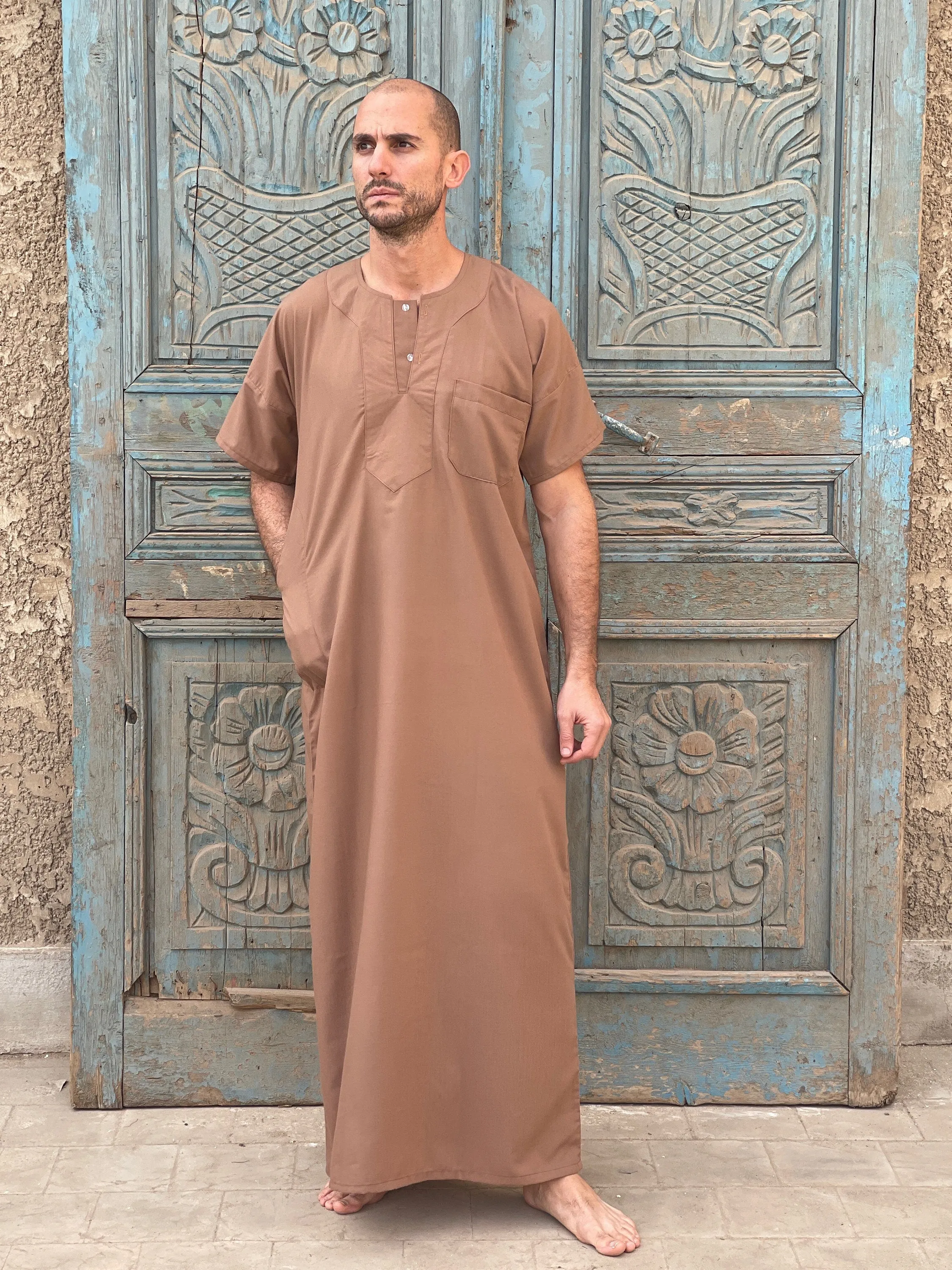 Brown Men's Kaftan, Short sleeve Men's kaftan, Cotton men caftan, caftans for men, men clothing, gift for men, husband, gift for him