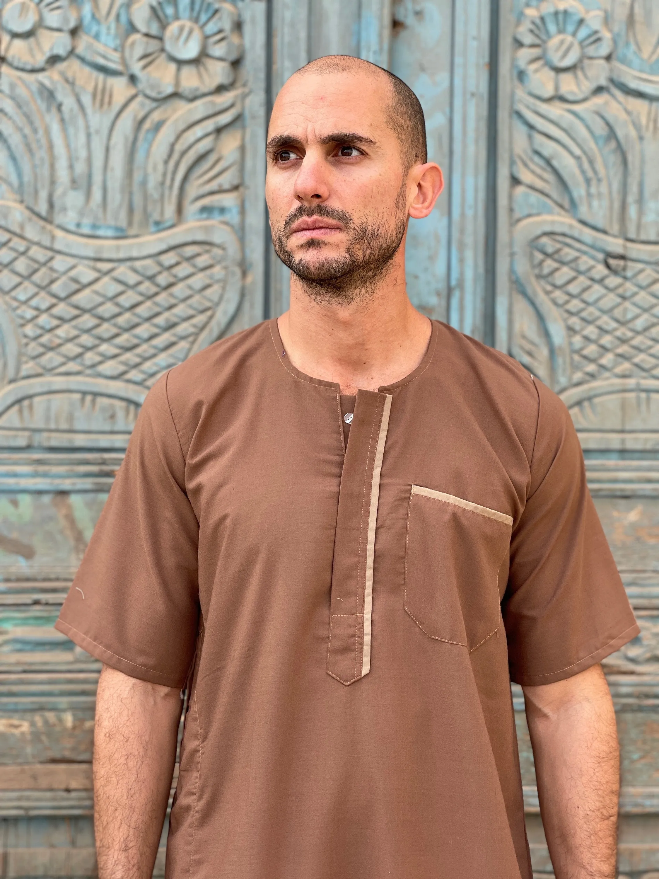 Brown Men's Kaftan, Short sleeve Men's kaftan, Cotton men caftan, caftans for men, men clothing, gift for men, husband, gift for him