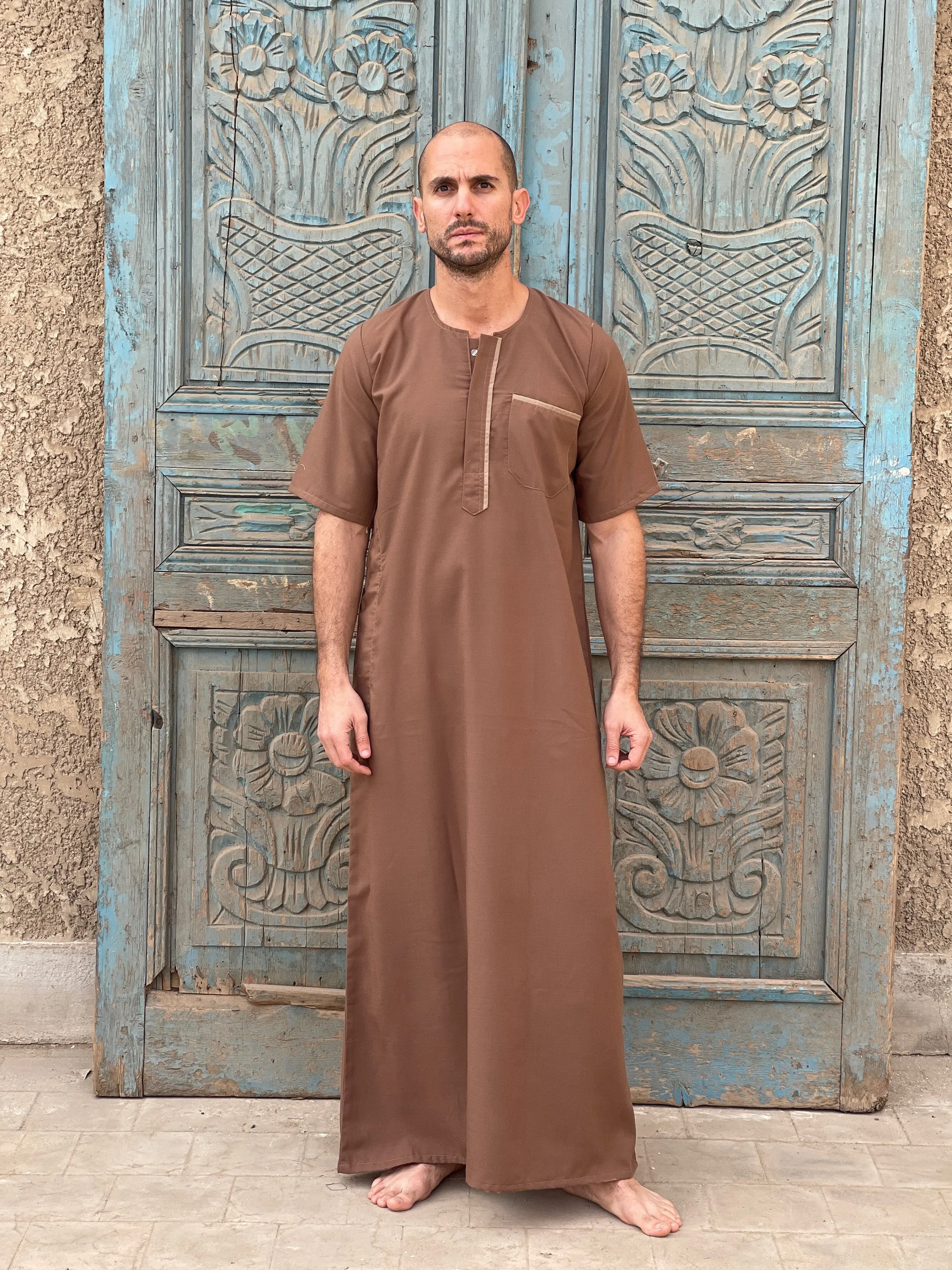 Brown Men's Kaftan, Short sleeve Men's kaftan, Cotton men caftan, caftans for men, men clothing, gift for men, husband, gift for him