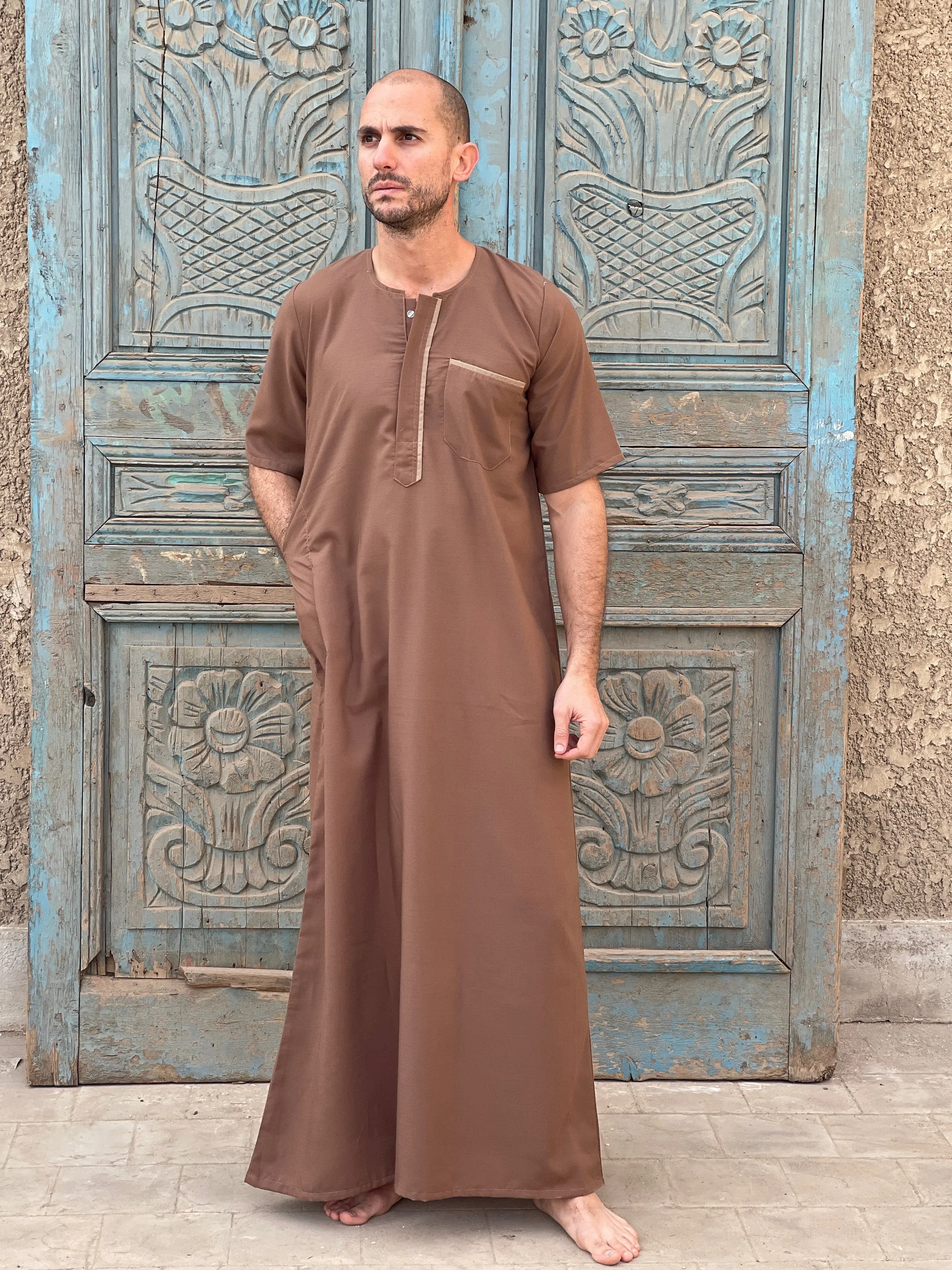 Brown Men's Kaftan, Short sleeve Men's kaftan, Cotton men caftan, caftans for men, men clothing, gift for men, husband, gift for him