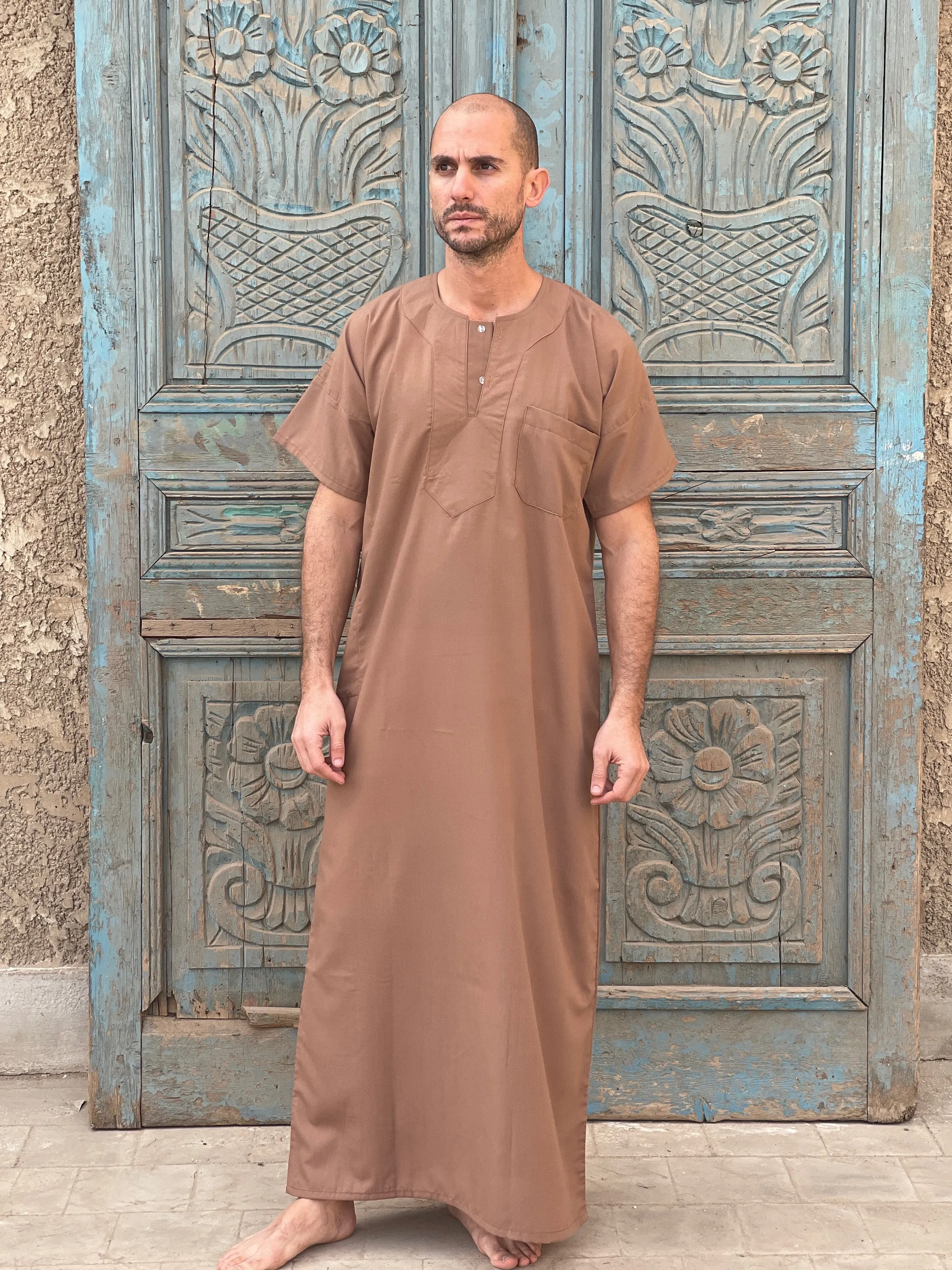 Brown Men's Kaftan, Short sleeve Men's kaftan, Cotton men caftan, caftans for men, men clothing, gift for men, husband, gift for him