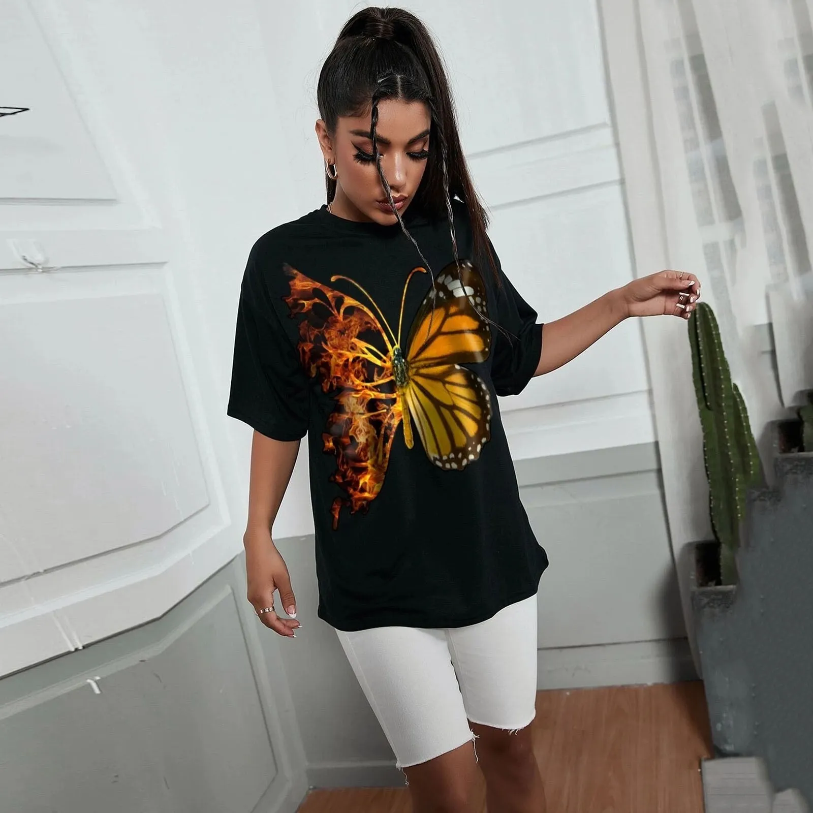 Butterfly Pattern Short Sleeve Top