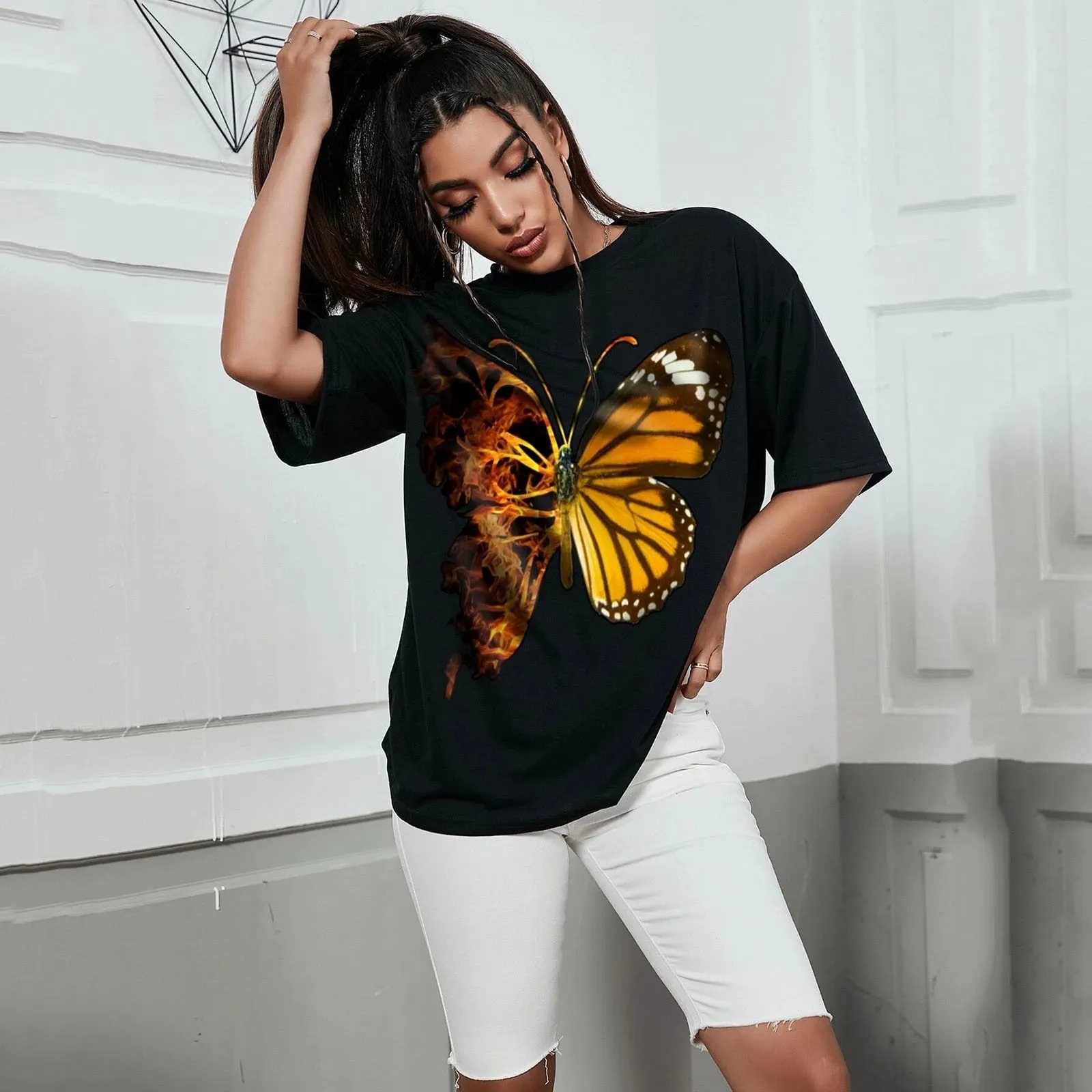 Butterfly Pattern Short Sleeve Top