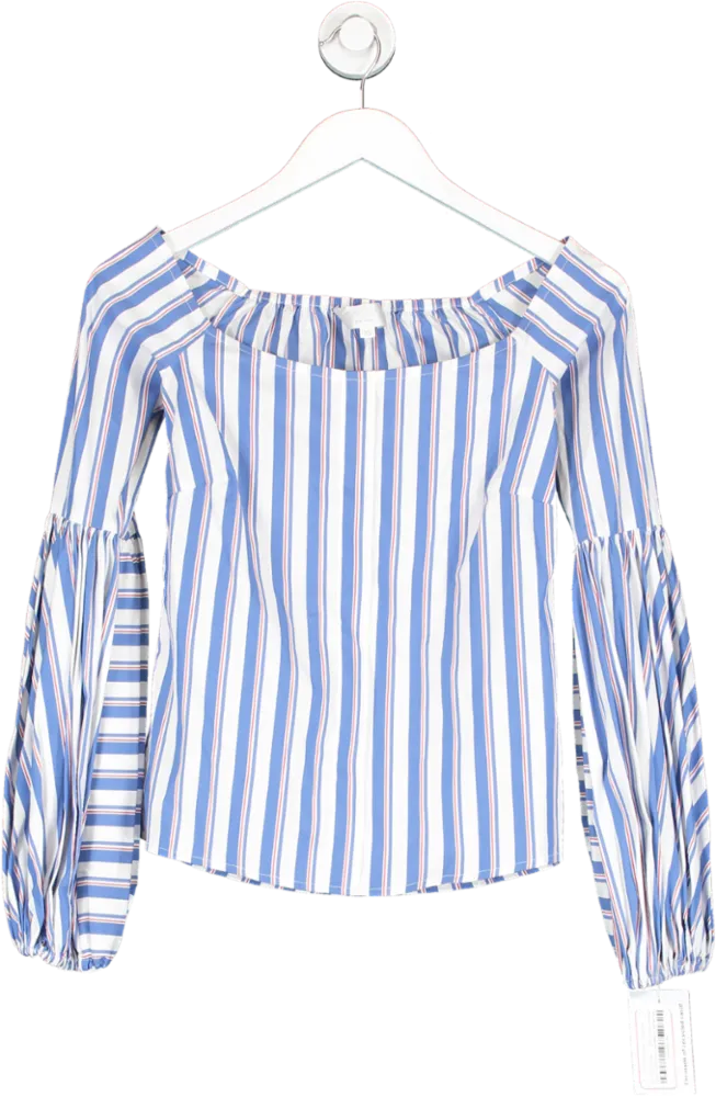 Caroline Constas Blue Off The Shoulder Striped Top UK XS