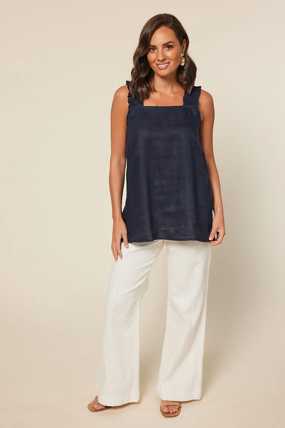 Claire Linen Summer Top in Navy