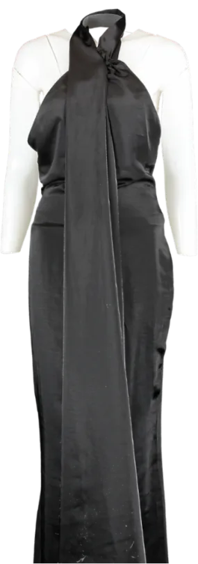 Club L Black Satin Asymmetric Scarf Neck Backless Maxi Dress UK 8