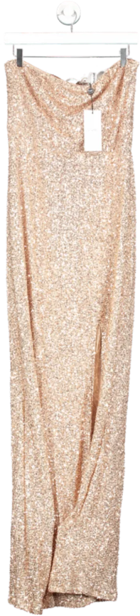 Club L Metallic Almira Champagne Sequin Bandeau Maxi Dress UK 14