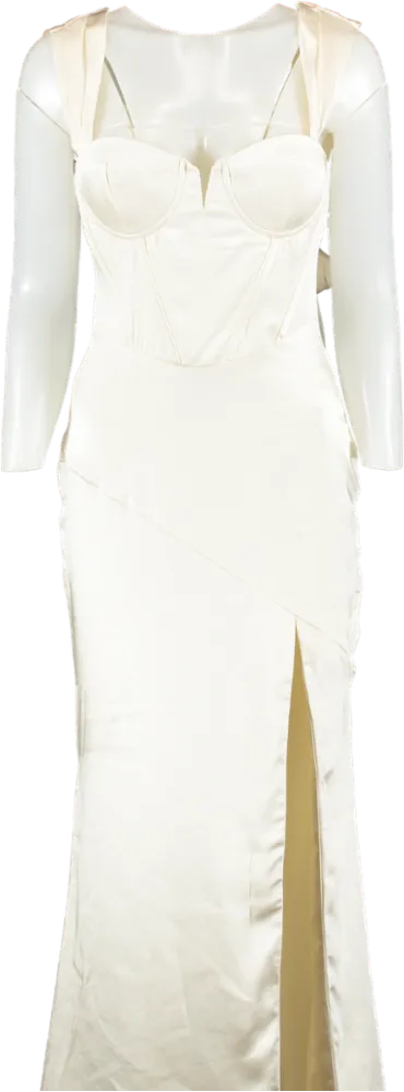 Club L Showpiece Cream Satin Corset Split Maxi Dress UK 8