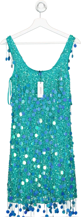 Coast Green Embellished Tassel Sequin Mini Dress UK 8