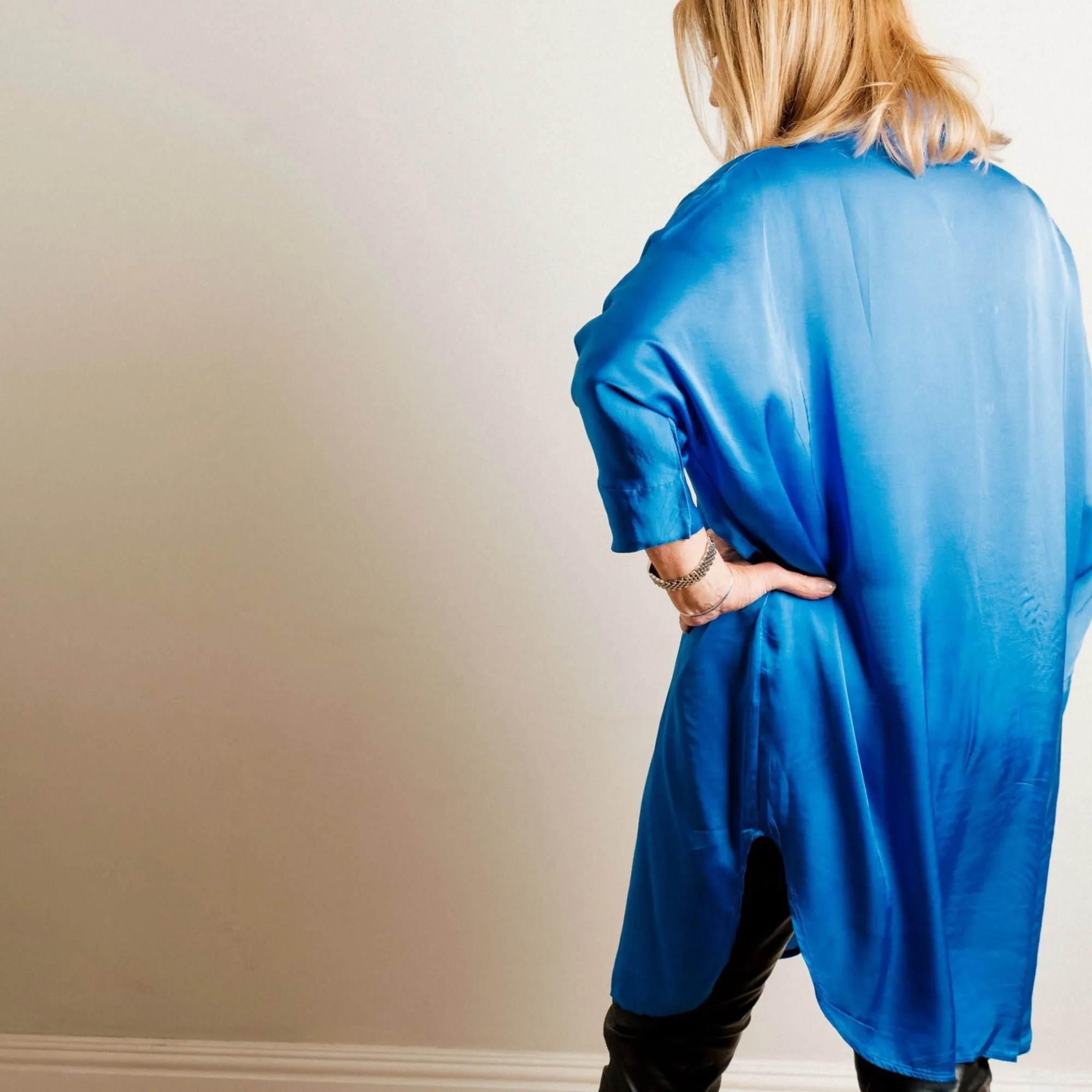 Cobalt Blue Silky Soft Oversize Trapeze Drape Shirt/Shirt Dress