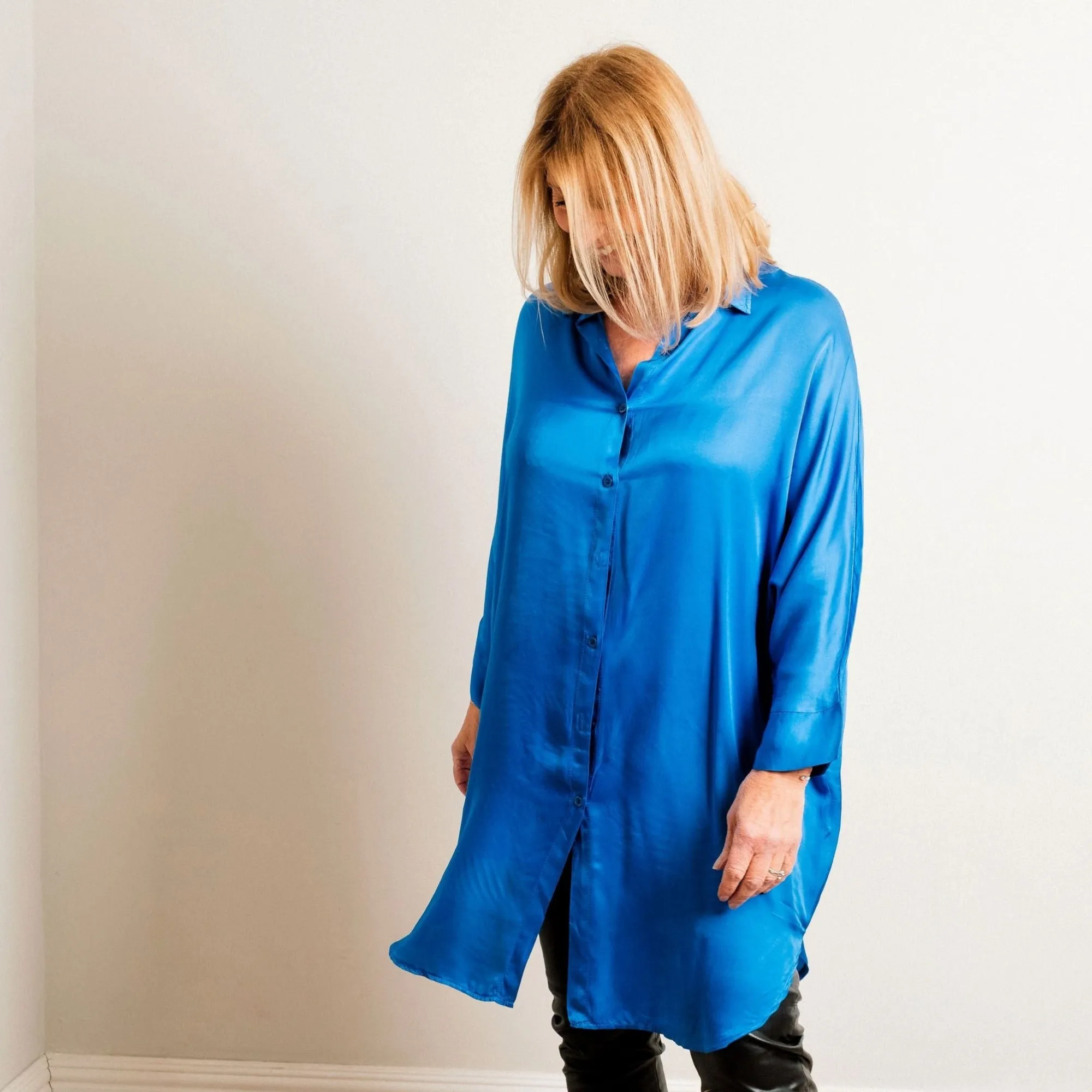 Cobalt Blue Silky Soft Oversize Trapeze Drape Shirt/Shirt Dress