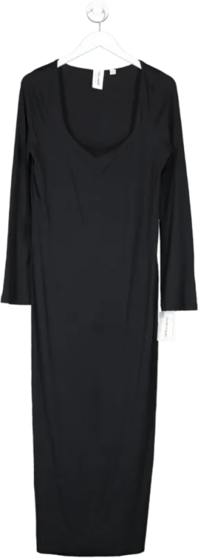 Collusion Black Square Neck Ribbed Long Sleeve Maxi Dress UK 16